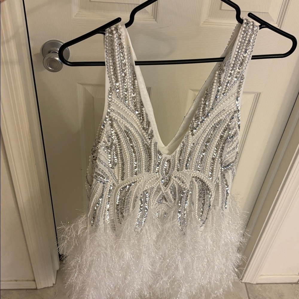 ASOS White Feathered Mini Dress - Picture 5 of 6